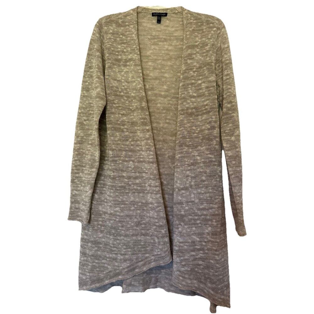 EUC Eileen Fisher Cardigan Size Medium Linen Blend Open Front Sweater‎ Lagenlook